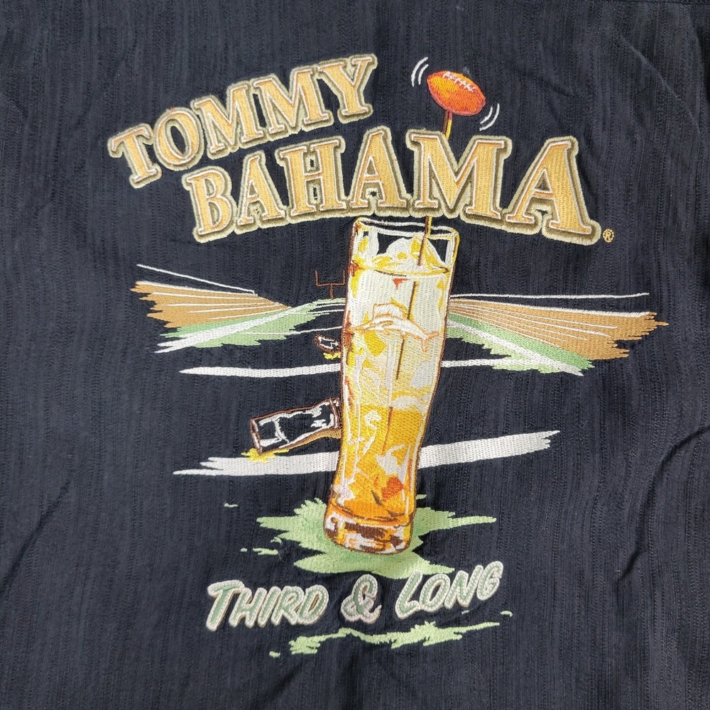 Tommy Bahama Third & Long Mens XL Black Back Embroidered Hawaiian SS 100% Silk